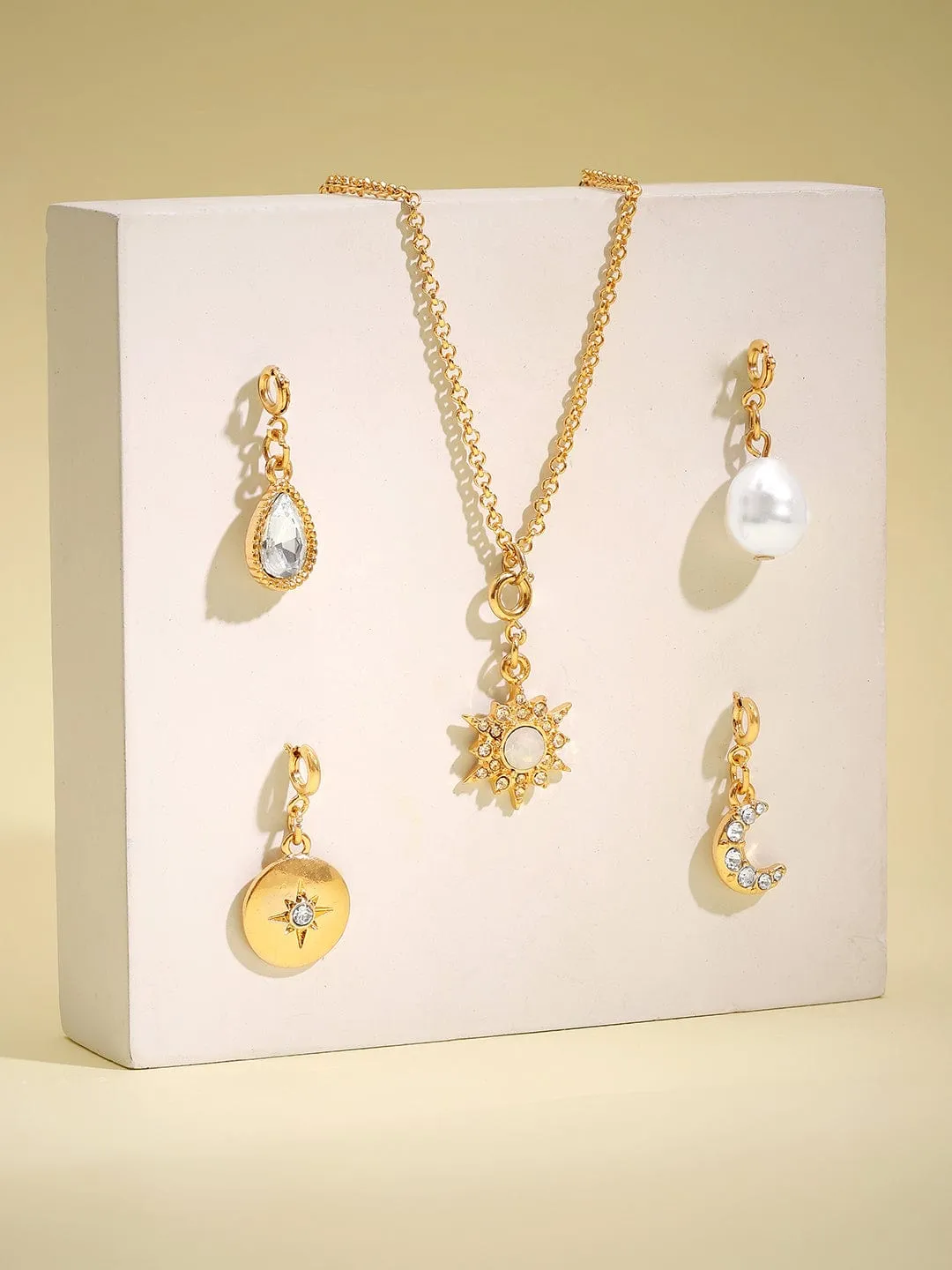 Rubans Voguish 18K Gold Plated Interchangeable Multiple Charms Necklace.