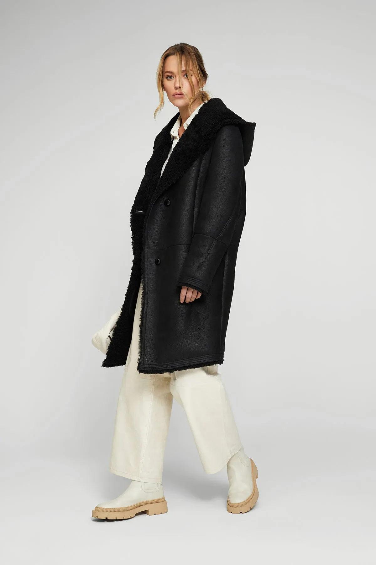 Serenity - Black Shearling Coat