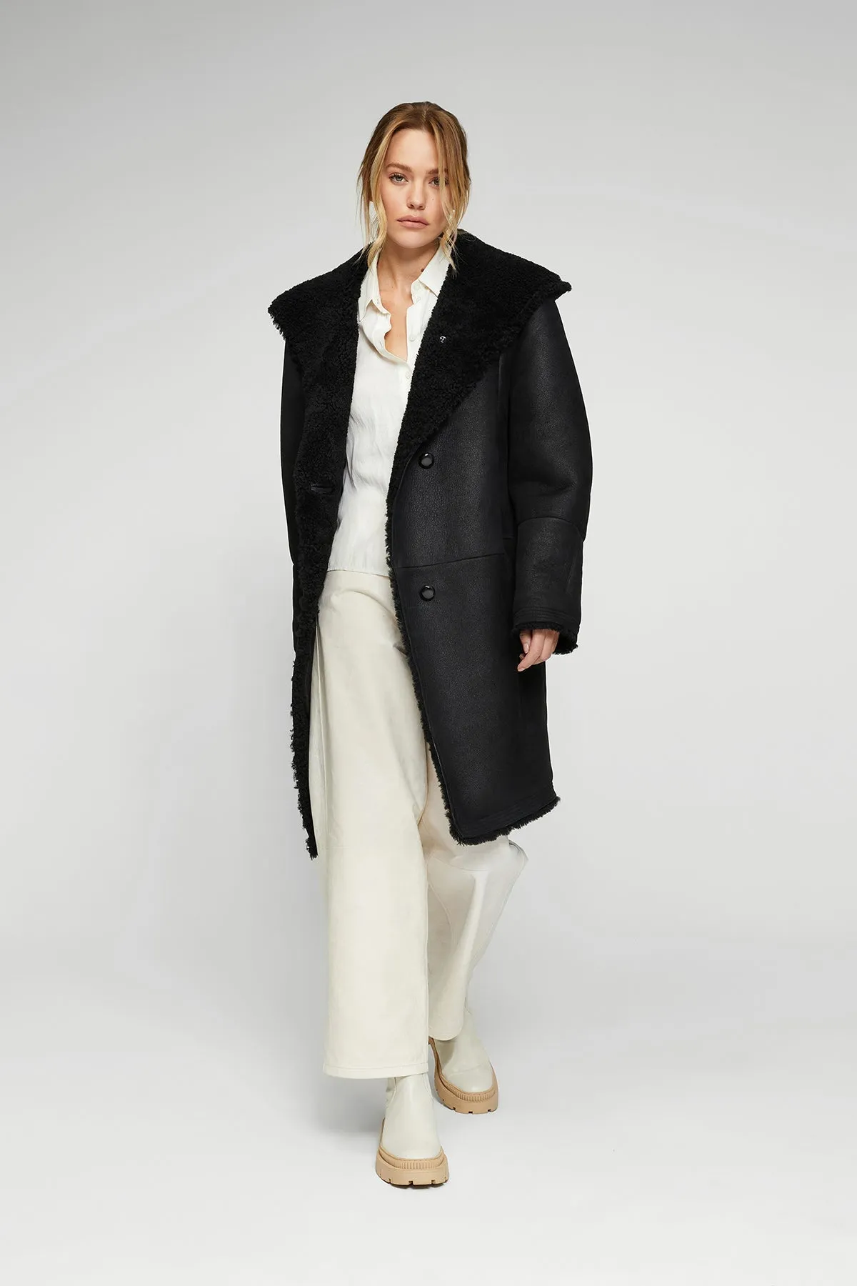 Serenity - Black Shearling Coat