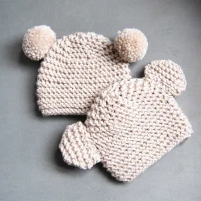 Set Newborn Beanie   Pom Booties, Nude