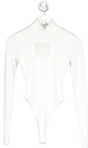 Skaines White Zari Ribbed Long Sleeve Bodysuit With Thumb Holes UK XS