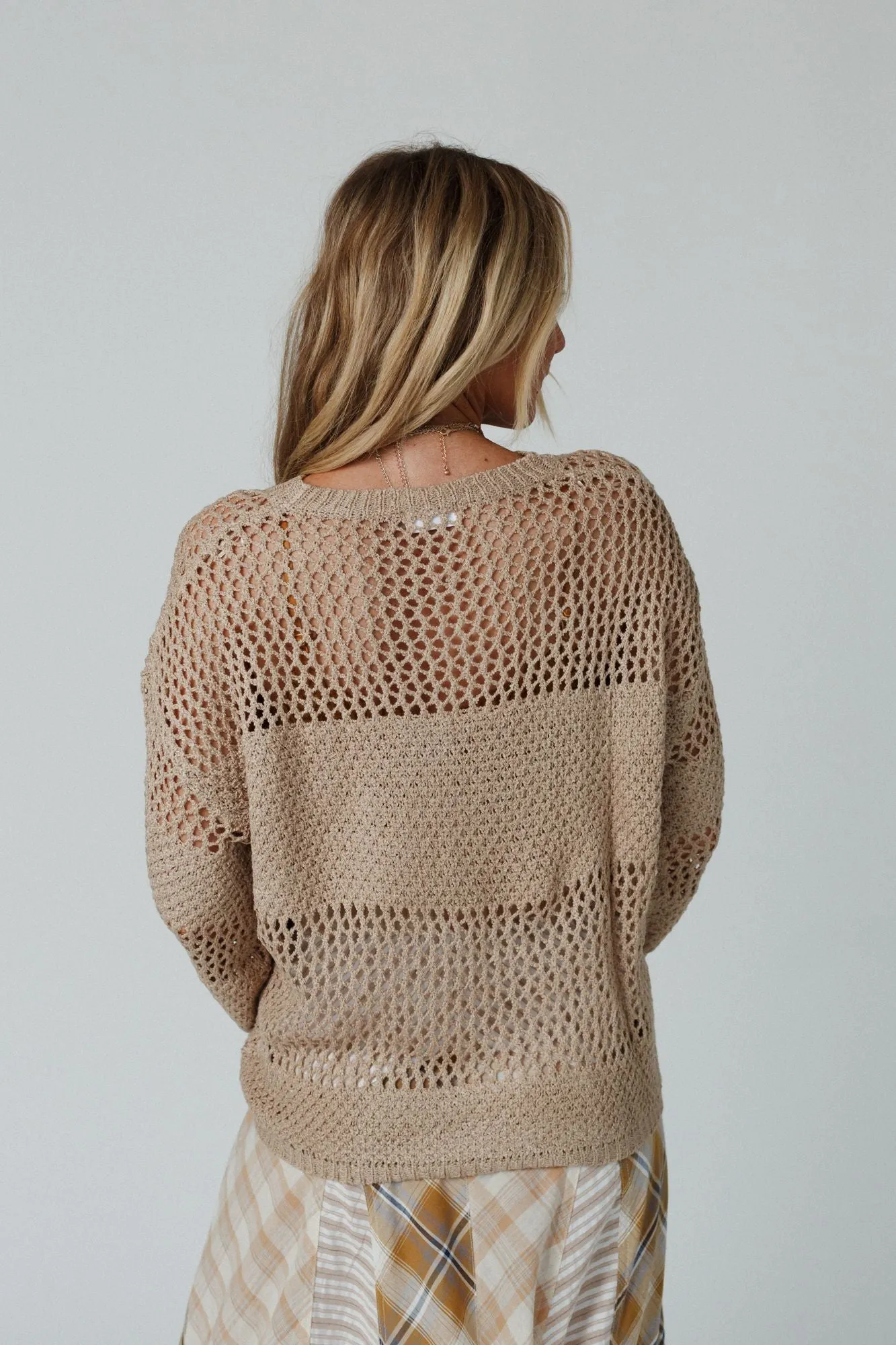 Sweet Peek Open Knit Top - Taupe