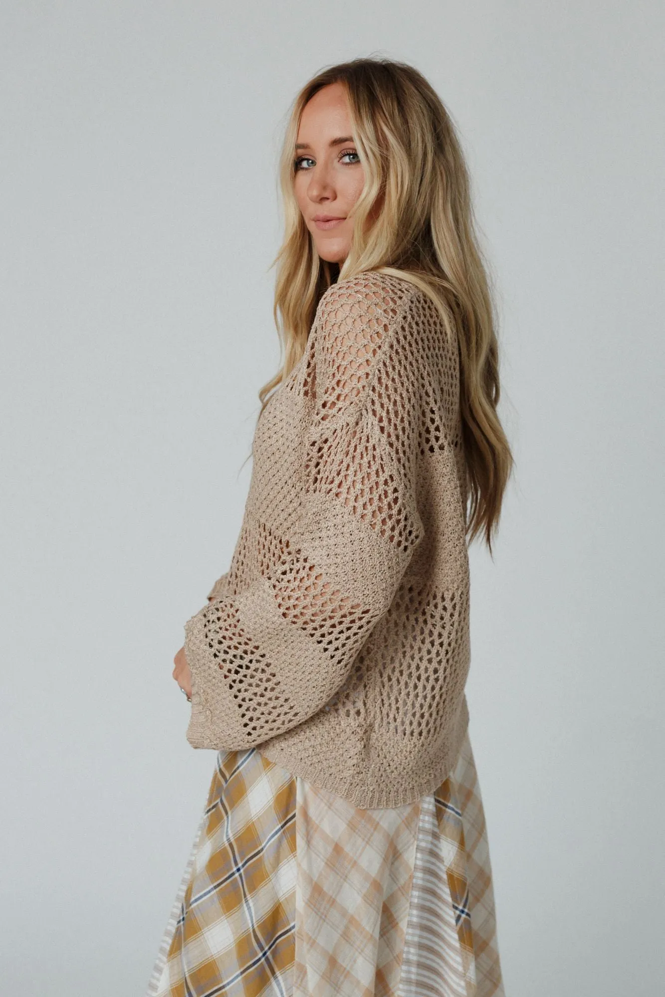 Sweet Peek Open Knit Top - Taupe