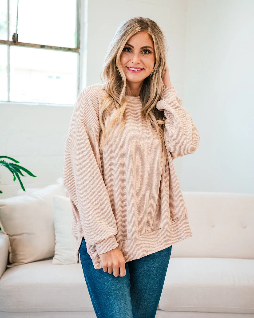 Vicky Light Mocha Corded Top