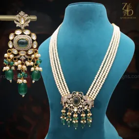 Victorian Polki & AD Mid Length Long Set - Emerald Green