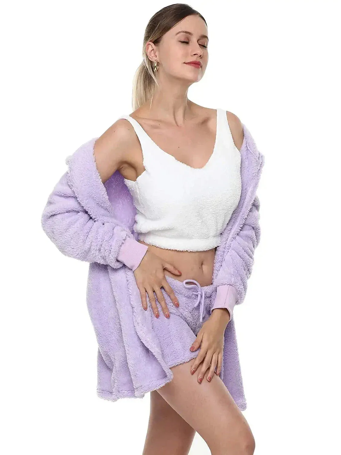 Warm and Stylish 3-Piece Women's Fleece Pajama Set for Cozy Evenings and Valentine's Day Surprise