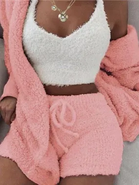 Warm and Stylish 3-Piece Women's Fleece Pajama Set for Cozy Evenings and Valentine's Day Surprise