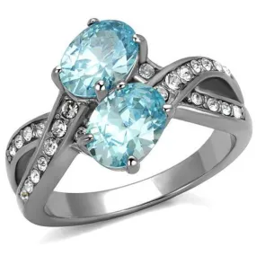 WildKlass Stainless Steel Ring High Polished Women AAA Grade CZ Sea Blue